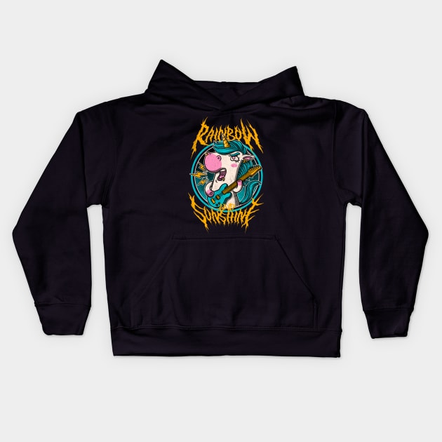 Rainbow and Sunshine - Cute Metal Band Unicorn Kids Hoodie by Studio Mootant